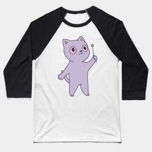 Cute purple cat illustration magic wand Baseball T-Shirt